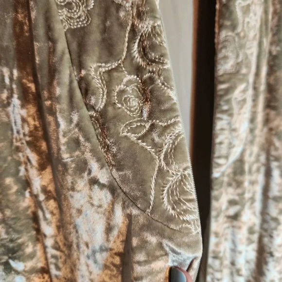 Vintage Diamond Tea Crushed Velvet Embroidered Kimono Caftan Robe Open S… - Picture 3 of 13